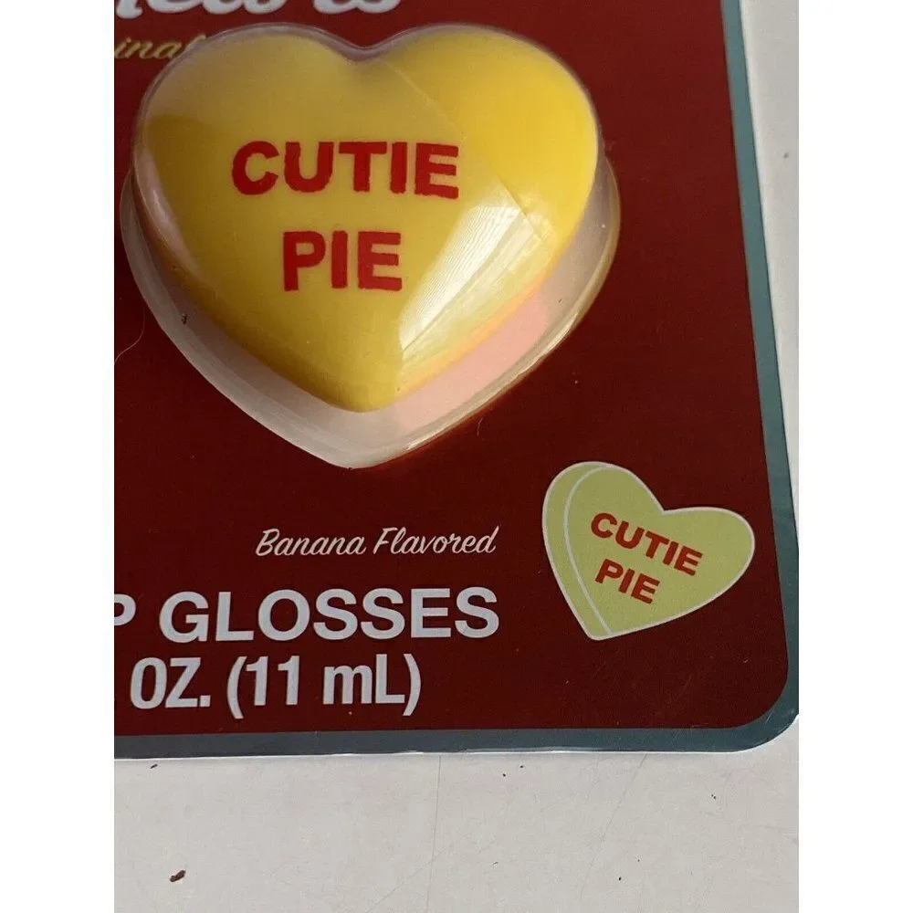 2 Pack Sweethearts Valentines‎ Flavored Lip Gloss Heart Shaped Banana Grape NEW
